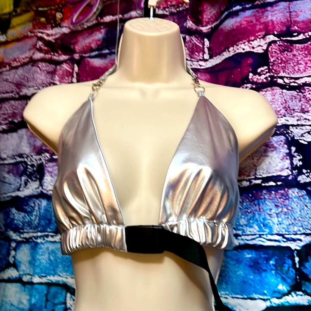 New Silver Deep Plunge Halter Top